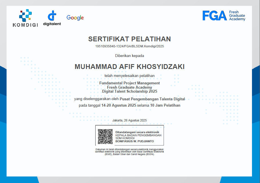 Fundamental Project Manager Fresh Graduate Academy Digital Talent